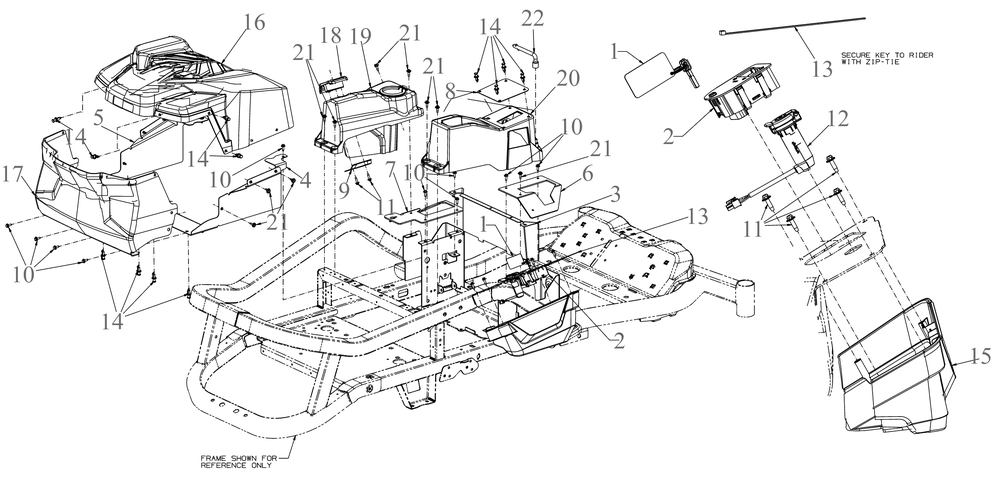 Platform Diagram and Parts List for ZT1-42E (34BBA2CS710)(2022) Cub Cadet Lawn Tractor